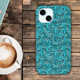 Turquoise cowgirl bloemengereedschap leder western iPhone 15 case