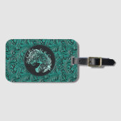 Turquoise cowgirl bloemengereedschap lederen paard bagagelabel (Voorkant (horizontaal))