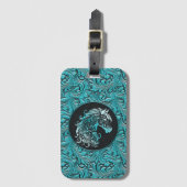 Turquoise cowgirl bloemengereedschap lederen paard bagagelabel (Voorkant (verticaal))