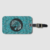 Turquoise cowgirl bloemengereedschap lederen paard bagagelabel (Voorkant (horizontaal))