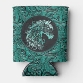 Turquoise cowgirl bloemengereedschap lederen paard blikjeskoeler (Voorkant)
