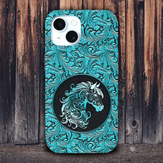 Turquoise cowgirl bloemengereedschap lederen paard Case-Mate iPhone case