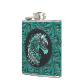 Turquoise cowgirl bloemengereedschap lederen paard heupfles (Links)