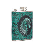 Turquoise cowgirl bloemengereedschap lederen paard heupfles (Rechts)