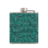 Turquoise cowgirl bloemengereedschap lederen paard heupfles (Achterkant)