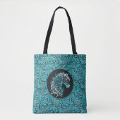 Turquoise cowgirl bloemengereedschap lederen paard tote bag (Voorkant)