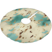 Turquoise Cream Gold Southwest Koeienhuid Kerstboom Rok (Gekanteld)