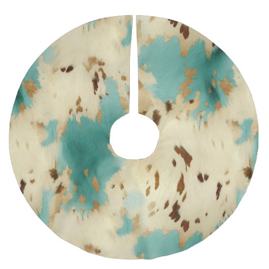 Turquoise Cream Gold Southwest Koeienhuid Kerstboom Rok (Voorkant)