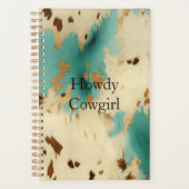 Turquoise Cream Gold Southwest Koeienhuid Planner (Voorkant)