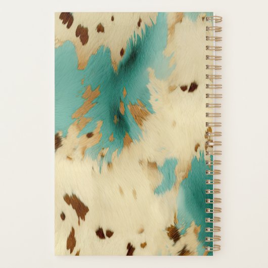 Turquoise Cream Gold Southwest Koeienhuid Planner (Achterkant)