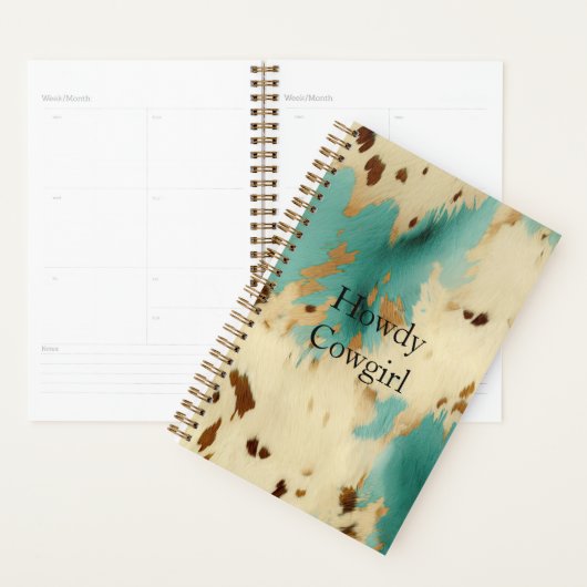 Turquoise Cream Gold Southwest Koeienhuid Planner (Display)