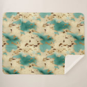Turquoise Cream Gold Southwest Koeienhuid Sherpa Deken (Voorkant (horizontaal))