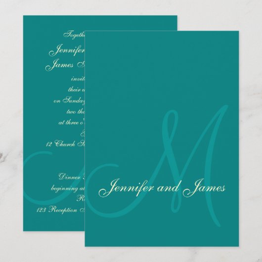 Turquoise Cream Modern Wedding Invitations Kaart (Voorkant / Achterkant)