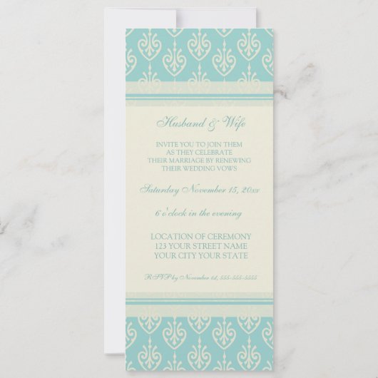 Turquoise Cream Wedding Vow Renewal Uitnodigingen (Achterkant)