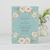 Turquoise Crème Bloemrijke Bruiloft Kaart (Staand voorkant)