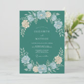 Turquoise Crème Trouwbloem Bruiloft Kaart (Staand voorkant)