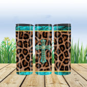 Turquoise Cross op Animal Print Thermosbeker