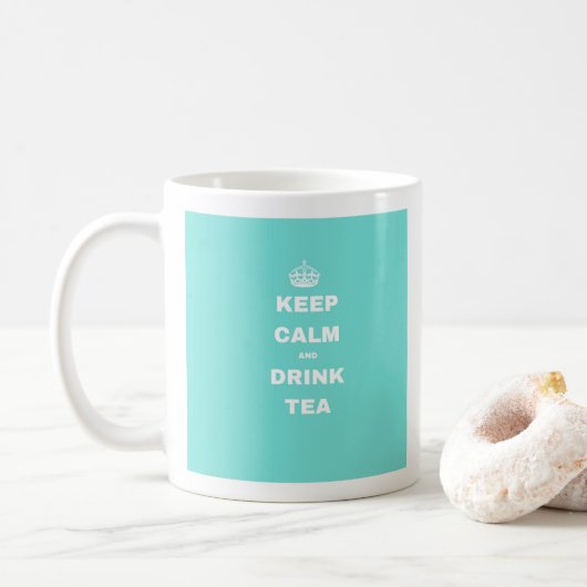 Turquoise Crown KEEP CALM AND DRINK TEA Slogan Mok (Met donut)