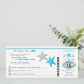 Turquoise Cruise Starfish Boarding Pass Wedding Kaart (Staand voorkant)