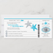 Turquoise Cruise Starfish Boarding Pass Wedding Kaart (Voorkant)