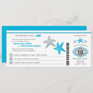 Turquoise Cruise Starfish Boarding Pass Wedding Kaart