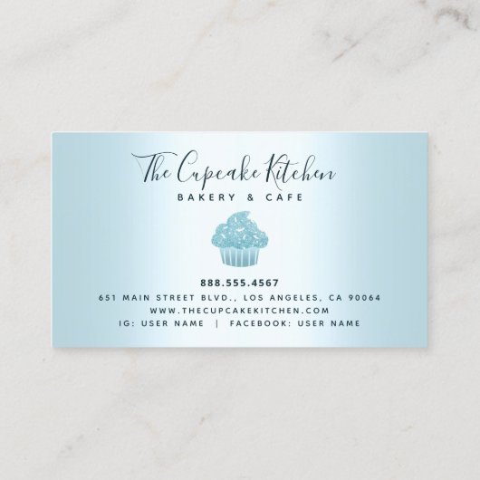 Turquoise Cupcake bakkerij Pastry Chef Glitter Dri Klantenkaartje (Achterkant)