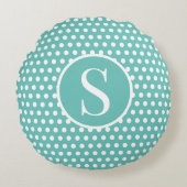 Turquoise Custom initiaal letter Polka Dot Rond Kussen (Voorkant)