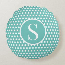 Turquoise Custom initiaal letter Polka Dot Rond Kussen