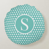 Turquoise Custom initiaal letter Polka Dot Rond Kussen (Achterkant)