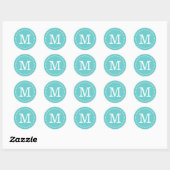 Turquoise Custom Monogram Ronde Sticker (Vel)