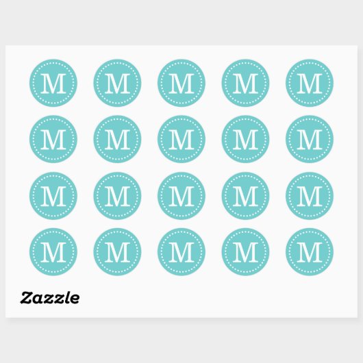 Turquoise Custom Monogram Ronde Sticker (Vel)