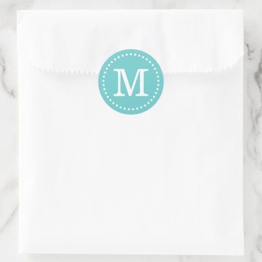 Turquoise Custom Monogram Ronde Sticker (Tas)