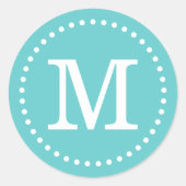 Turquoise Custom Monogram Ronde Sticker (Voorkant)