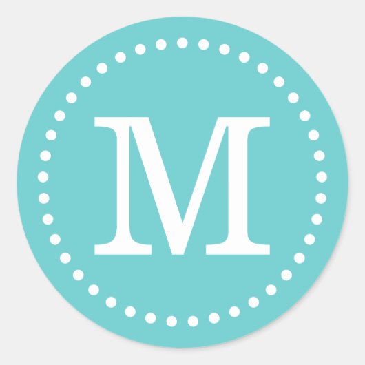 Turquoise Custom Monogram Ronde Sticker (Voorkant)