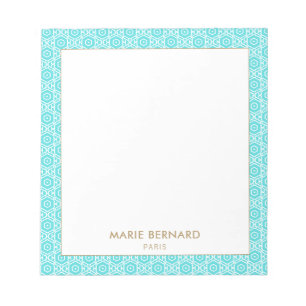 Turquoise Cute Bohemian Pattern Persoonlijke naam Notitieblok