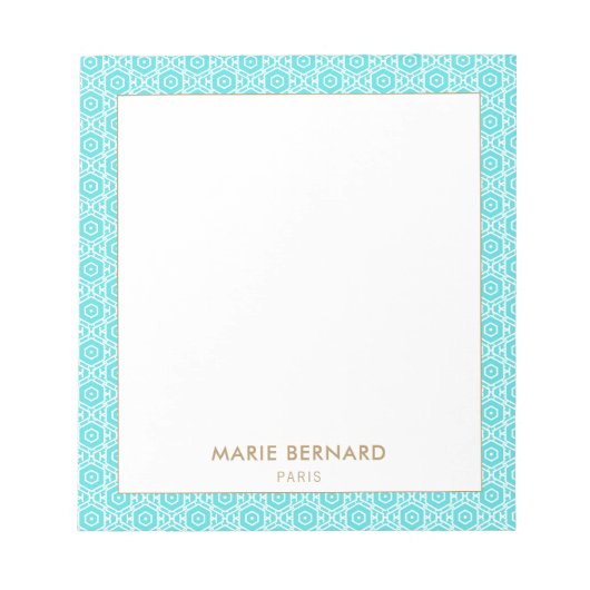 Turquoise Cute Bohemian Pattern Persoonlijke naam Notitieblok (Voorkant)