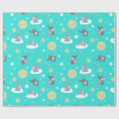Turquoise Cute Elephant and Stars Wrapping Paper Cadeaupapier (Vlak)