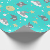 Turquoise Cute Elephant and Stars Wrapping Paper Cadeaupapier (Hoek)