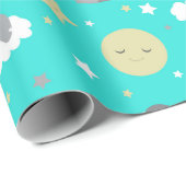Turquoise Cute Elephant and Stars Wrapping Paper Cadeaupapier (Rol Hoek)