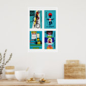 Turquoise Czech Matchbox Labels Grid Print (Keuken)