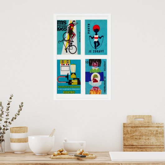 Turquoise Czech Matchbox Labels Grid Print (Keuken)