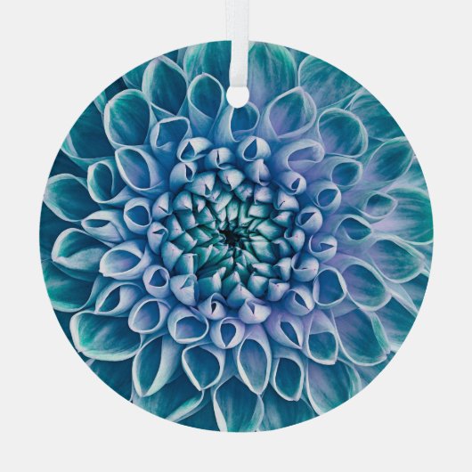Turquoise Dahlia Bloem Macro achtergrond Glas Ornament (Achterkant)