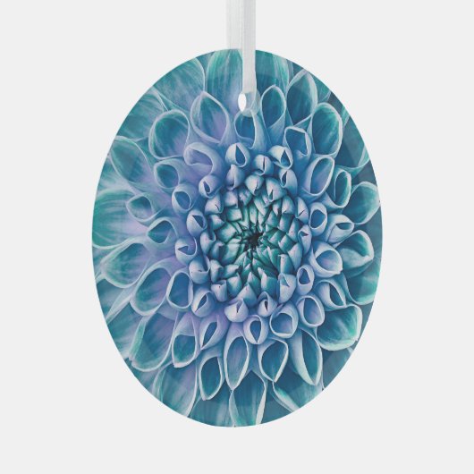 Turquoise Dahlia Bloem Macro achtergrond Glas Ornament (Voorkant Rechts)
