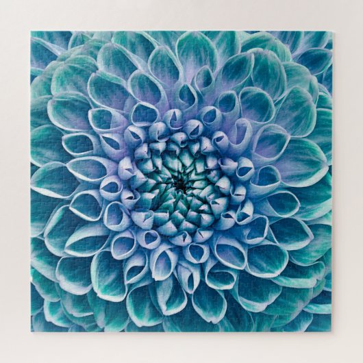 Turquoise Dahlia Bloem Macro achtergrond Legpuzzel (Horizontaal)