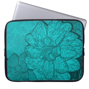 Turquoise Dahlia Floral Pattern-laptophoes Laptop Sleeve