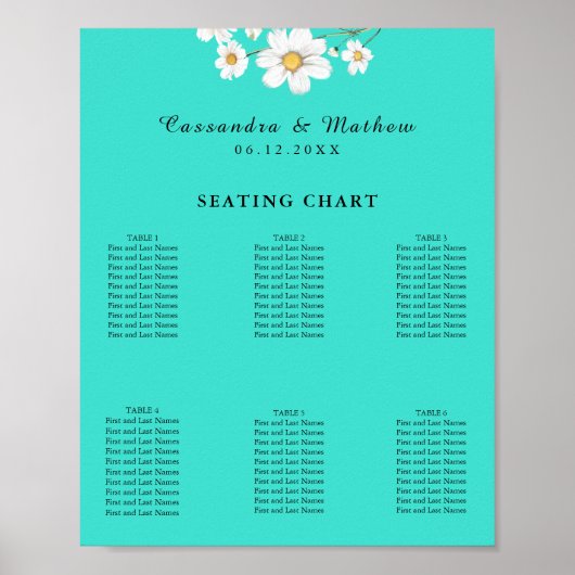 Turquoise Daisy Bloemenbruiloft 60 zitplaatsen kaa Poster (Voorkant)