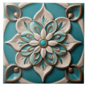 Turquoise Daisy Faux Relief Boho Floral Tegeltje (Voorkant)