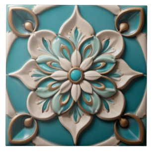 Turquoise Daisy Faux Relief Boho Floral Tegeltje