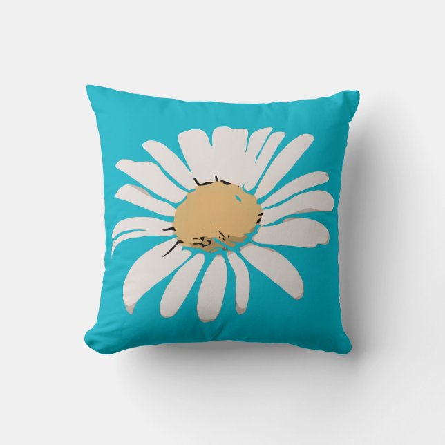 Turquoise Daisy Floral Pillow Kussen (Voorkant)