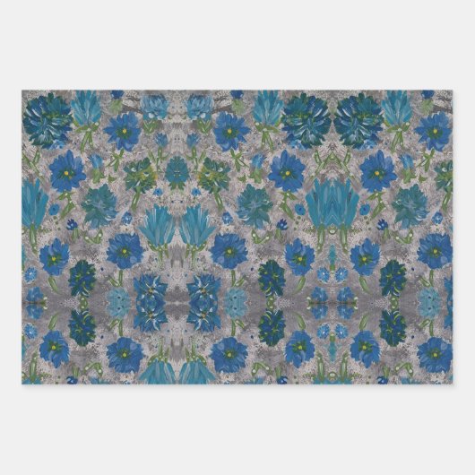 Turquoise Daisy Floral Wrapping Papier Inpakpapier Vel (Voorkant)